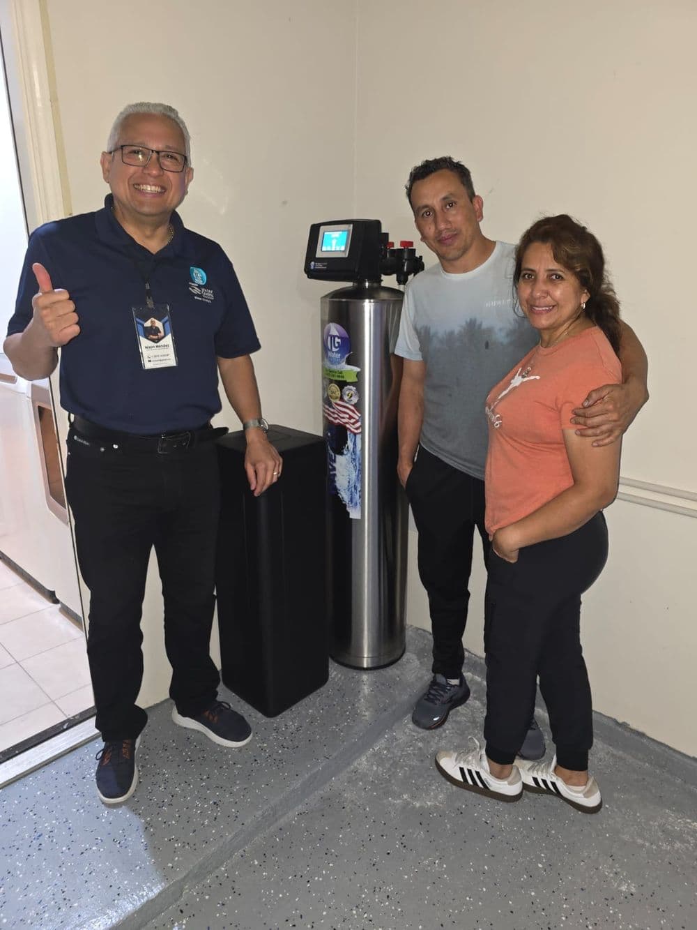 Customer with newly installed whole-home water softener